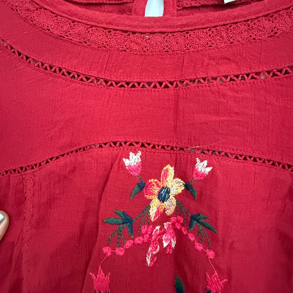 Red Floral Embroidered Dress - Picture 3 of 6